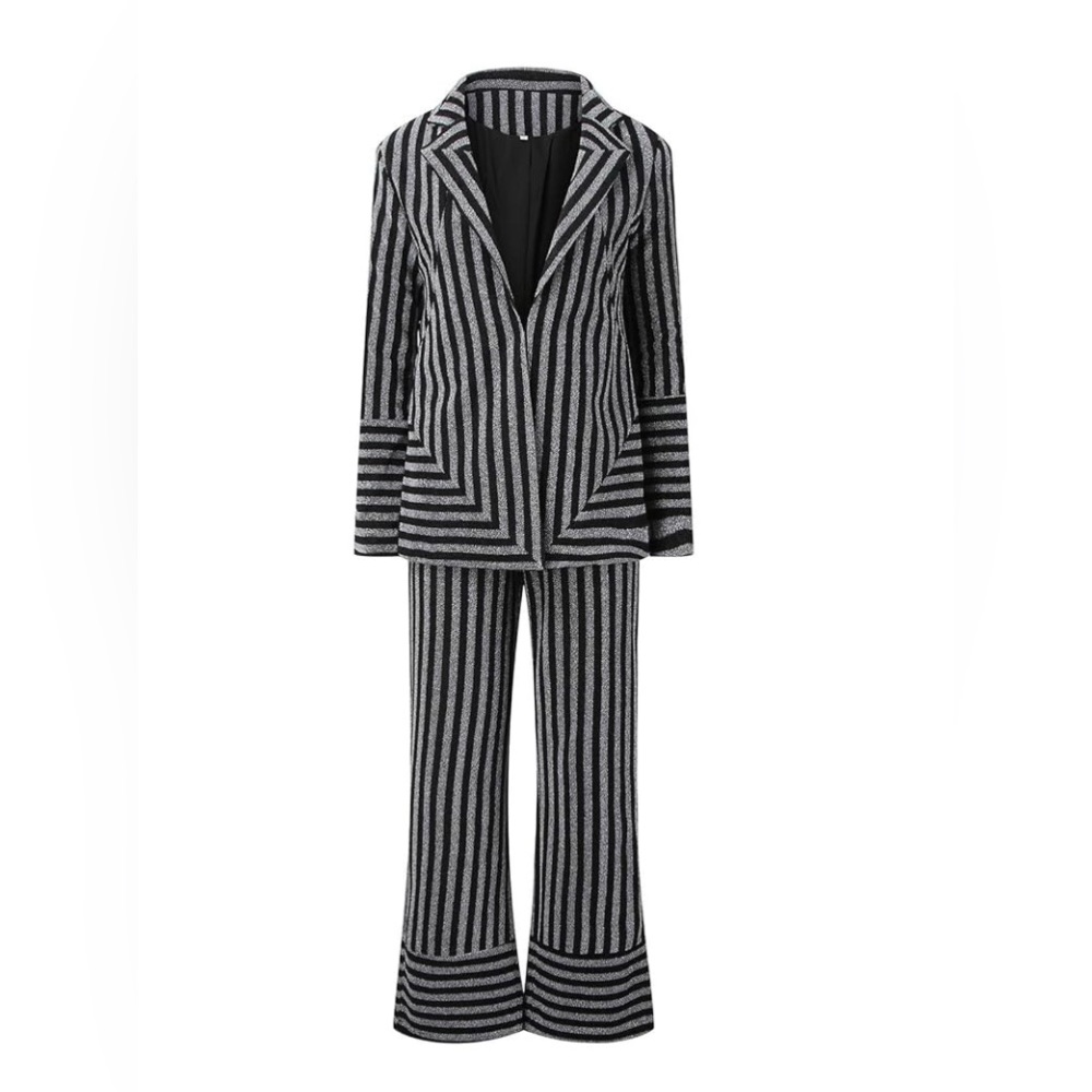 Dazzling Black & Silver Stripe Sequin Suit NWOT PLUS SZ 2X